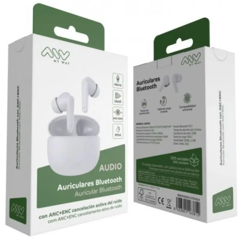 Auriculares Bluetooth Myway MWHPH0028 con estuche de carga/ Autonomía 6h/ Blancos Auriculares Bluetooth Myway MWHPH0028 con estuche de carga/ Autonomía 6h/ Blancos