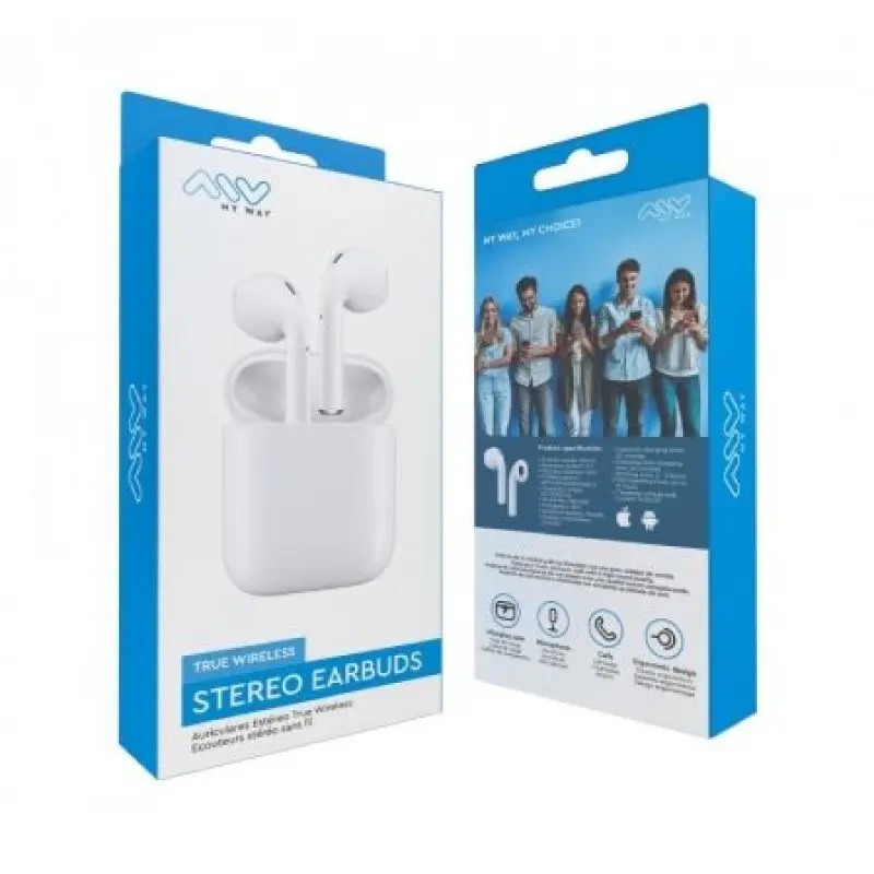 Auriculares Bluetooth Myway Wireless Touch MWHPH0030 con estuche de carga/ Autonomía 3h/ Blancos Auriculares Bluetooth Myway Wireless Touch MWHPH0030 con estuche de carga/ Autonomía 3h/ Blancos