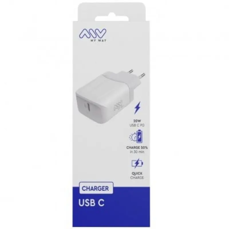 Cargador de Pared Myway MWACC0005/ 1xUSB Tipo-C/ 20W Cargador de Pared Myway MWACC0005/ 1xUSB Tipo-C/ 20W