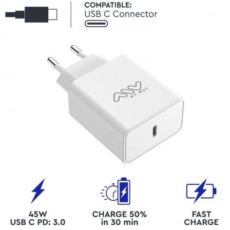 Cargador de Pared Myway MWACC0018/ 1xUSB Tipo-C/ 45W Cargador de Pared Myway MWACC0018/ 1xUSB Tipo-C/ 45W