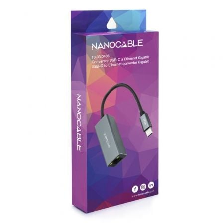 Adaptador Tipo-C - RJ45 Nanocable 10.03.0406/ 1000Mbps Adaptador Tipo-C - RJ45 Nanocable 10.03.0406/ 1000Mbps