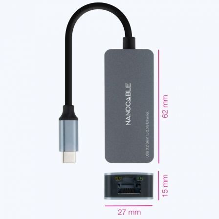 Adaptador RJ45 Nanocable 10.03.0410/ USB Tipo-C Macho - RJ45 Hembra Adaptador RJ45 Nanocable 10.03.0410/ USB Tipo-C Macho - RJ45 Hembra