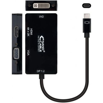 Conversor Nanocable 10.16.4301-BK/ USB Tipo-C Macho - VGA Hembra/ DVI Hembra/ HDMI Hembra/ 10cm/ Negro Conversor Nanocable 10.16.4301-BK/ USB Tipo-C Macho - VGA Hembra/ DVI Hembra/ HDMI Hembra/ 10cm/ Negro