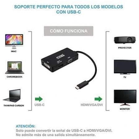 Conversor Nanocable 10.16.4301-BK/ USB Tipo-C Macho - VGA Hembra/ DVI Hembra/ HDMI Hembra/ 10cm/ Negro Conversor Nanocable 10.16.4301-BK/ USB Tipo-C Macho - VGA Hembra/ DVI Hembra/ HDMI Hembra/ 10cm/ Negro
