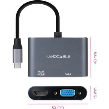 Conversor Nanocable 10.16.4303/ USB Tipo-C Macho/ HDMI Hembra - VGA Hembra/ 15cm/ Gris Conversor Nanocable 10.16.4303/ USB Tipo-C Macho/ HDMI Hembra - VGA Hembra/ 15cm/ Gris