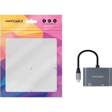 Conversor Nanocable 10.16.4303/ USB Tipo-C Macho/ HDMI Hembra - VGA Hembra/ 15cm/ Gris Conversor Nanocable 10.16.4303/ USB Tipo-C Macho/ HDMI Hembra - VGA Hembra/ 15cm/ Gris