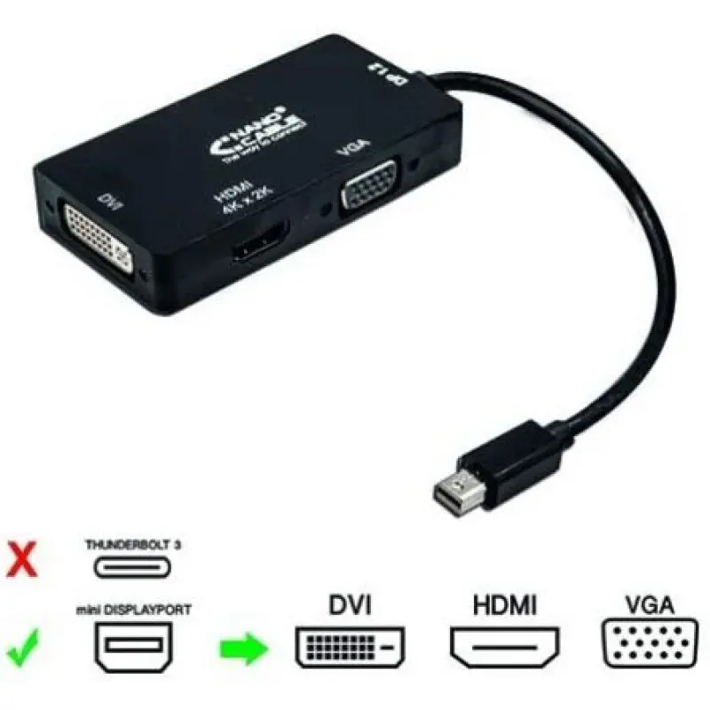 Cable Conversor Nanocable 10.16.3302-BK/ Mini Displayport Macho - VGA Hembra/ HDMI Hembra/ DVI Hembra Cable Conversor Nanocable 10.16.3302-BK/ Mini Displayport Macho - VGA Hembra/ HDMI Hembra/ DVI Hembra