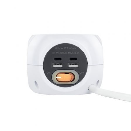 Regleta Nanocable 10.37.0001/ 3 Tomas de corriente/ 2 USB - 2 USB Tipo-C/ Cable 1.4m/ Blanca Regleta Nanocable 10.37.0001/ 3 Tomas de corriente/ 2 USB - 2 USB Tipo-C/ Cable 1.4m/ Blanca