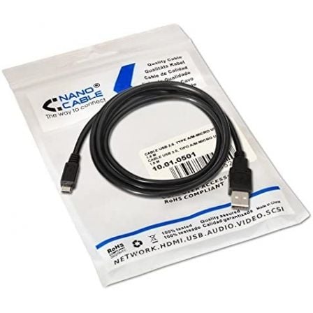 Cable USB 2.0 Nanocable 10.01.0501/ USB Macho - MicroUSB Macho/ 1.8m/ Negro Cable USB 2.0 Nanocable 10.01.0501/ USB Macho - MicroUSB Macho/ 1.8m/ Negro