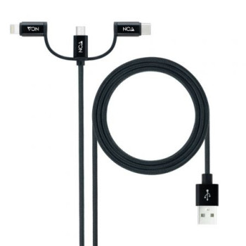 Cable USB 2.0 Nanocable 10.01.3200/ Lightning Macho - Micro USB Macho/ USB Tipo-C Macho/ 1m/ Negro Cable USB 2.0 Nanocable 10.01.3200/ Lightning Macho - Micro USB Macho/ USB Tipo-C Macho/ 1m/ Negro