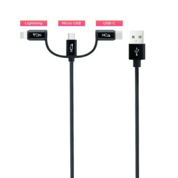 Cable USB 2.0 Nanocable 10.01.3200/ Lightning Macho - Micro USB Macho/ USB Tipo-C Macho/ 1m/ Negro Cable USB 2.0 Nanocable 10.01.3200/ Lightning Macho - Micro USB Macho/ USB Tipo-C Macho/ 1m/ Negro