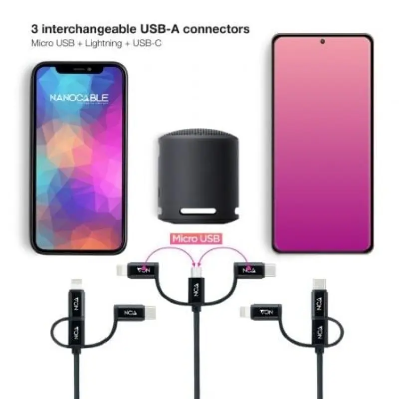 Cable USB 2.0 Nanocable 10.01.3200/ Lightning Macho - Micro USB Macho/ USB Tipo-C Macho/ 1m/ Negro Cable USB 2.0 Nanocable 10.01.3200/ Lightning Macho - Micro USB Macho/ USB Tipo-C Macho/ 1m/ Negro