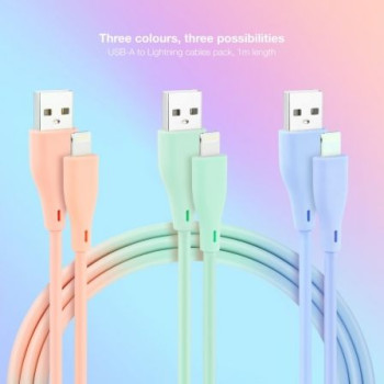 Cables USB 2.0 Lightning Nanocable 10.10.0401-A1/ USB Macho - Lightning Macho/ 1m/ 3 Unidades/ Rosa, Azul y Verde Cables USB 2.0 Lightning Nanocable 10.10.0401-A1/ USB Macho - Lightning Macho/ 1m/ 3 Unidades/ Rosa, Azul y Verde