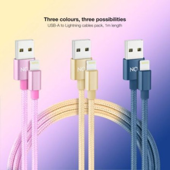 Cables USB 2.0 Lightning Nanocable 10.10.0401-CO2/ USB Macho - Lightning Macho/ 1m/ 3 Unidades/ Rosa, Dorado, Azul Pacífico Cables USB 2.0 Lightning Nanocable 10.10.0401-CO2/ USB Macho - Lightning Macho/ 1m/ 3 Unidades/ Rosa, Dorado, Azul Pacífico