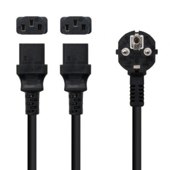 Cable Alimentación Nanocable 10.22.0100/ Schuko Macho - 2 x C13 Hembra/ 1.8m/ Negro Cable Alimentación Nanocable 10.22.0100/ Schuko Macho - 2 x C13 Hembra/ 1.8m/ Negro