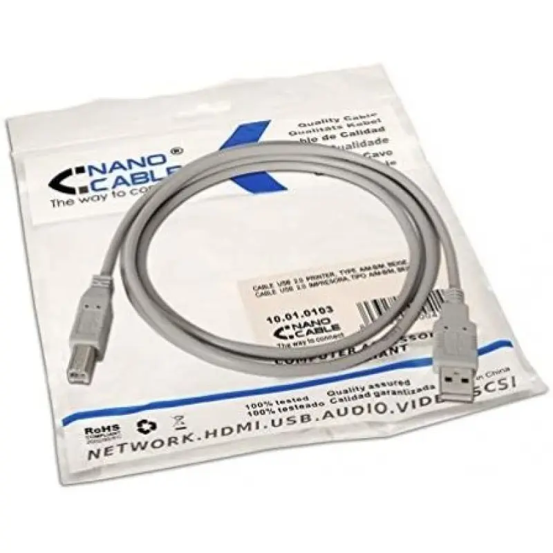 Cable USB 2.0 Impresora Nanocable 10.01.0103/ USB Tipo-B Macho - USB Macho/ 1.8m/ Beige Cable USB 2.0 Impresora Nanocable 10.01.0103/ USB Tipo-B Macho - USB Macho/ 1.8m/ Beige