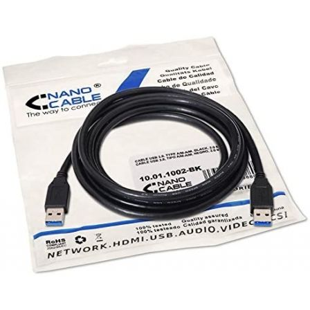Cable USB 3.0 Nanocable 10.01.1002-BK/ USB Macho - USB Macho/ 2m/ Negro Cable USB 3.0 Nanocable 10.01.1002-BK/ USB Macho - USB Macho/ 2m/ Negro