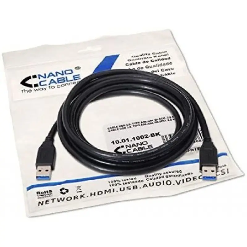 Cable USB 3.0 Nanocable 10.01.1002-BK/ USB Macho - USB Macho/ 2m/ Negro Cable USB 3.0 Nanocable 10.01.1002-BK/ USB Macho - USB Macho/ 2m/ Negro