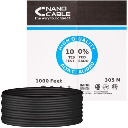 Bobina de Cable RJ45 para Exteriores UTP Nanocable 10.20.0504-EXT-BK Cat.6/ 305m/ Impermeable/ Negro Bobina de Cable RJ45 para Exteriores UTP Nanocable 10.20.0504-EXT-BK Cat.6/ 305m/ Impermeable/ Negro