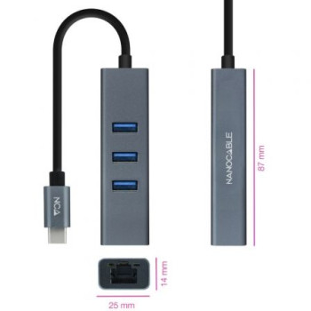 Hub USB Tipo-C Nanocable 10.03.0408/ 3xUSB/ 1xRJ45/ Gris Hub USB Tipo-C Nanocable 10.03.0408/ 3xUSB/ 1xRJ45/ Gris