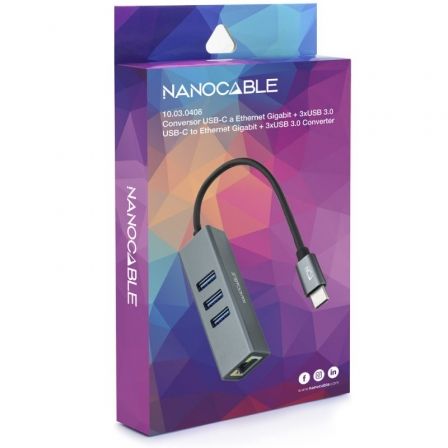 Hub USB Tipo-C Nanocable 10.03.0408/ 3xUSB/ 1xRJ45/ Gris Hub USB Tipo-C Nanocable 10.03.0408/ 3xUSB/ 1xRJ45/ Gris