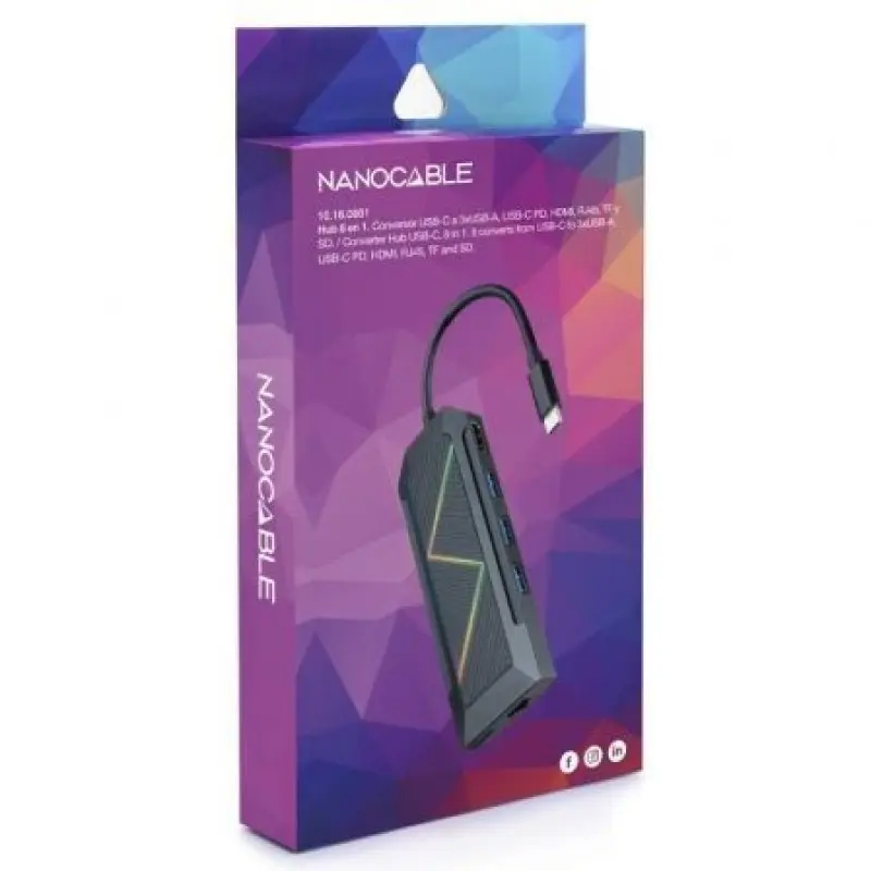 Docking USB Tipo-C Nanocable 10.16.0801/ 3xUSB/ 1xUSB Tipo-C PD/ 1xHDMI/ 1xRJ45/ 1xLector Tarjetas SD TF Docking USB Tipo-C Nanocable 10.16.0801/ 3xUSB/ 1xUSB Tipo-C PD/ 1xHDMI/ 1xRJ45/ 1xLector Tarjetas SD TF