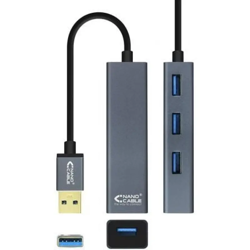 Hub USB 3.0 Nanocable 10.16.4402/ 4xUSB/ Gris Hub USB 3.0 Nanocable 10.16.4402/ 4xUSB/ Gris
