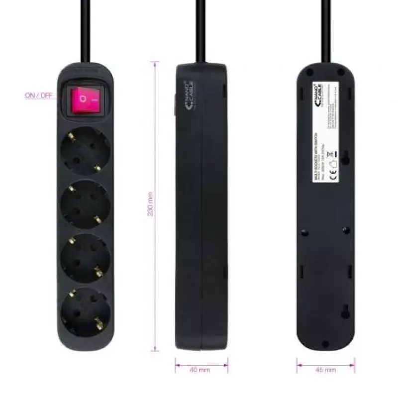 Regleta con Interruptor Nanocable 10.37.0004-BK/ 4 Tomas de Corriente/ Cable 1.4m/ Negro Regleta con Interruptor Nanocable 10.37.0004-BK/ 4 Tomas de Corriente/ Cable 1.4m/ Negro