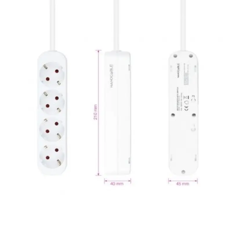Regleta Nanocable 10.37.0004-NS/ 4 Tomas de Corriente/ Cable 1.4m/ Blanca Regleta Nanocable 10.37.0004-NS/ 4 Tomas de Corriente/ Cable 1.4m/ Blanca