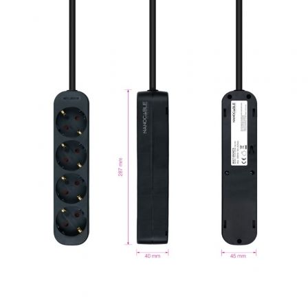 Regleta Nanocable 10.37.0004-NS-BK/ 4 Tomas de Corriente/ Cable 1.4m/ Negra Regleta Nanocable 10.37.0004-NS-BK/ 4 Tomas de Corriente/ Cable 1.4m/ Negra