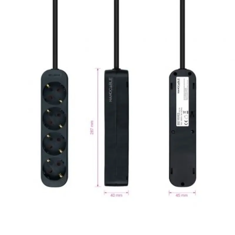 Regleta Nanocable 10.37.0004-NS-BK/ 4 Tomas de Corriente/ Cable 1.4m/ Negra Regleta Nanocable 10.37.0004-NS-BK/ 4 Tomas de Corriente/ Cable 1.4m/ Negra