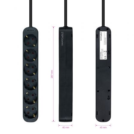 Regleta Nanocable 10.37.0006-NS-BK/ 6 Tomas de Corriente/ Cable 1.4m/ Negra Regleta Nanocable 10.37.0006-NS-BK/ 6 Tomas de Corriente/ Cable 1.4m/ Negra