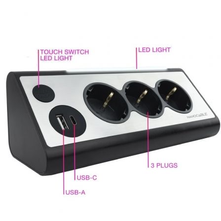 Regleta con Interruptor Nanocable 10.37.0013-BK/ 3 Tomas de Corriente/ 1 USB/ 1 USB Tipo C/ Cable 1.5m/ Negro Regleta con Interruptor Nanocable 10.37.0013-BK/ 3 Tomas de Corriente/ 1 USB/ 1 USB Tipo C/ Cable 1.5m/ Negro