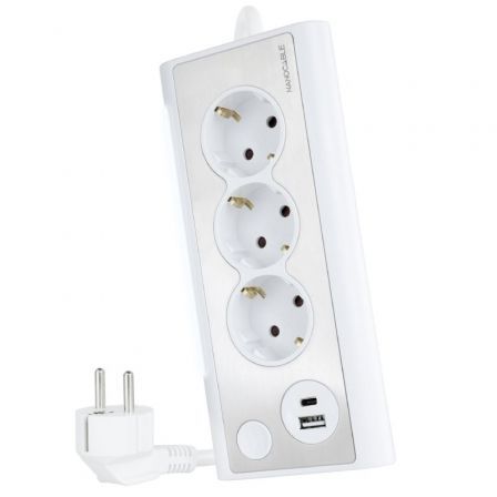 Regleta con Interruptor Nanocable 10.37.0013-W/ 3 Tomas de Corriente/ 1 USB/ 1 USB Tipo-C/ Cable 1.5m/ Blanca Regleta con Interruptor Nanocable 10.37.0013-W/ 3 Tomas de Corriente/ 1 USB/ 1 USB Tipo-C/ Cable 1.5m/ Blanca