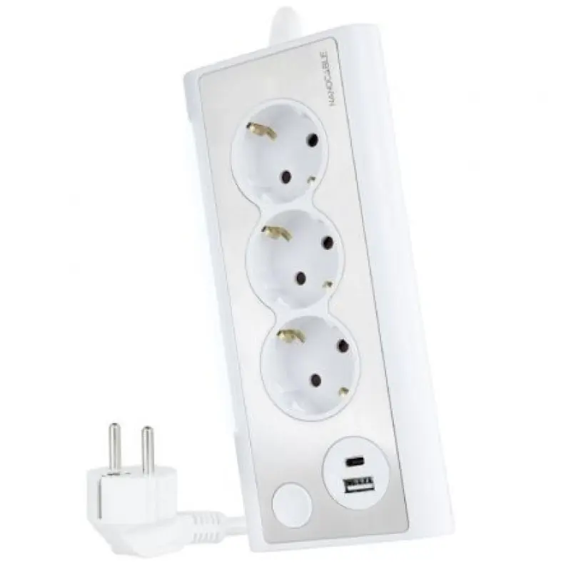 Regleta con Interruptor Nanocable 10.37.0013-W/ 3 Tomas de Corriente/ 1 USB/ 1 USB Tipo-C/ Cable 1.5m/ Blanca Regleta con Interruptor Nanocable 10.37.0013-W/ 3 Tomas de Corriente/ 1 USB/ 1 USB Tipo-C/ Cable 1.5m/ Blanca