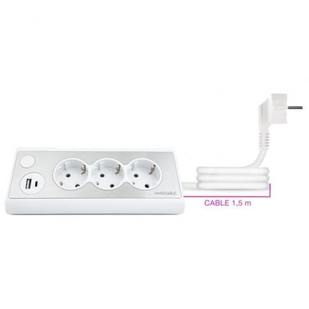 Regleta con Interruptor Nanocable 10.37.0013-W/ 3 Tomas de Corriente/ 1 USB/ 1 USB Tipo-C/ Cable 1.5m/ Blanca Regleta con Interruptor Nanocable 10.37.0013-W/ 3 Tomas de Corriente/ 1 USB/ 1 USB Tipo-C/ Cable 1.5m/ Blanca