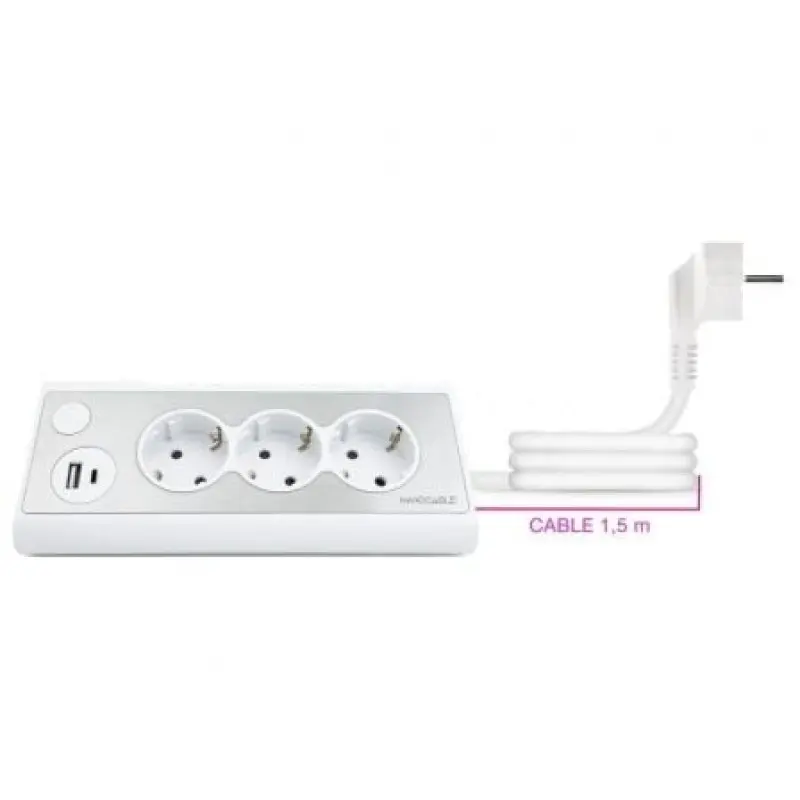 Regleta con Interruptor Nanocable 10.37.0013-W/ 3 Tomas de Corriente/ 1 USB/ 1 USB Tipo-C/ Cable 1.5m/ Blanca Regleta con Interruptor Nanocable 10.37.0013-W/ 3 Tomas de Corriente/ 1 USB/ 1 USB Tipo-C/ Cable 1.5m/ Blanca