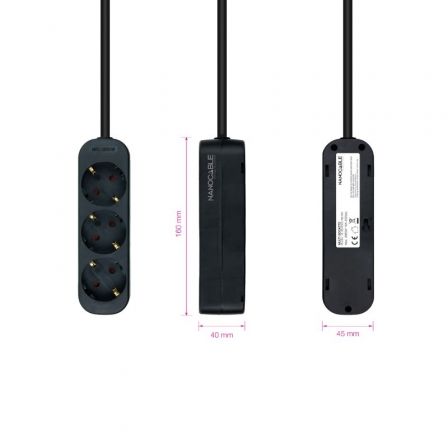 Regleta Nanocable 10.38.0003-NS-BK/ 3 Tomas de Corriente/ Cable 1.4m/ Negra Regleta Nanocable 10.38.0003-NS-BK/ 3 Tomas de Corriente/ Cable 1.4m/ Negra