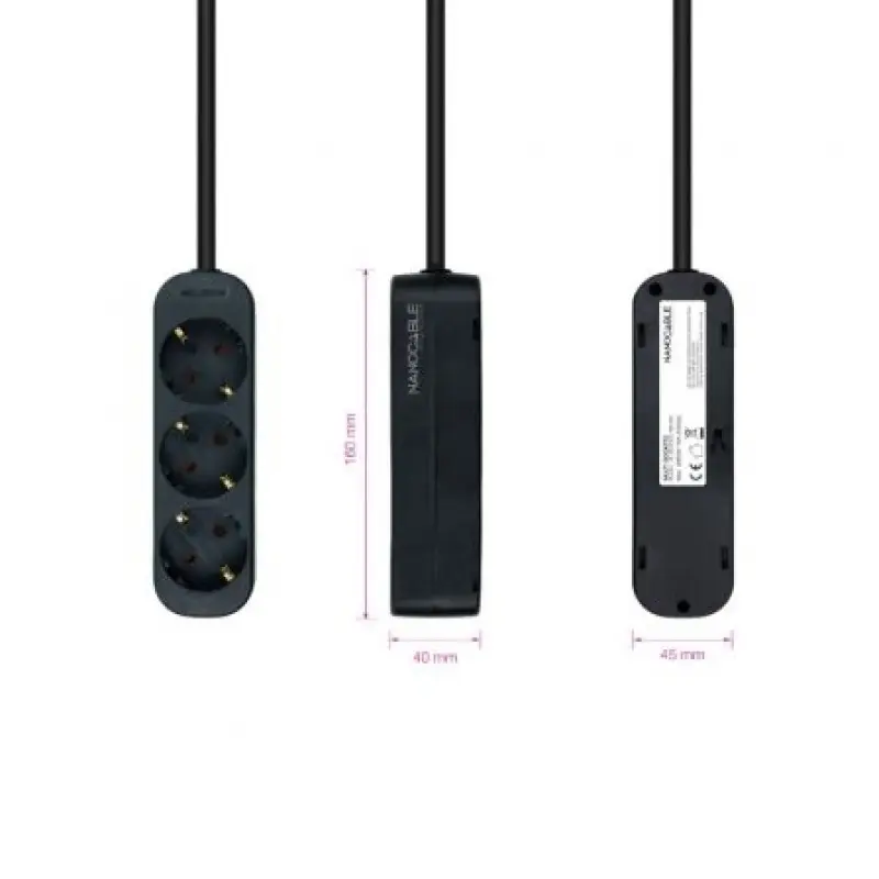 Regleta Nanocable 10.38.0003-NS-BK/ 3 Tomas de Corriente/ Cable 1.4m/ Negra Regleta Nanocable 10.38.0003-NS-BK/ 3 Tomas de Corriente/ Cable 1.4m/ Negra