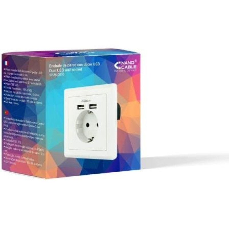Roseta de Pared Nanocable 10.35.0010/ 1 Schuko/ 2 USB Roseta de Pared Nanocable 10.35.0010/ 1 Schuko/ 2 USB