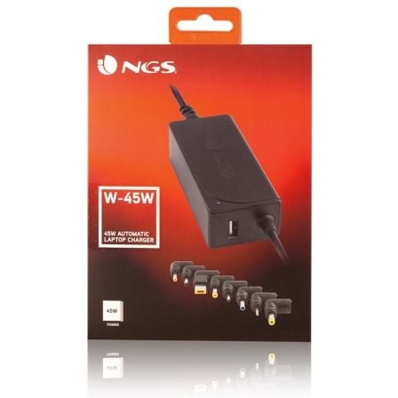 Cargador de Portátil NGS W-45W/ 45W/ Automático/ 8 Conectores/ Voltaje 19-20V/ 1 USB Cargador de Portátil NGS W-45W/ 45W/ Automático/ 8 Conectores/ Voltaje 19-20V/ 1 USB
