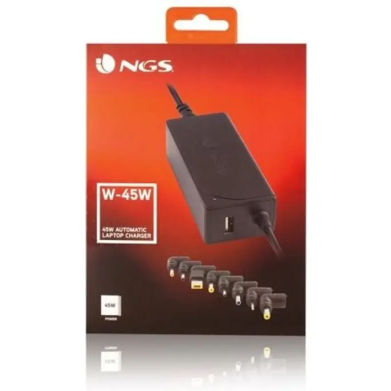 Cargador de Portátil NGS W-45W/ 45W/ Automático/ 8 Conectores/ Voltaje 19-20V/ 1 USB Cargador de Portátil NGS W-45W/ 45W/ Automático/ 8 Conectores/ Voltaje 19-20V/ 1 USB
