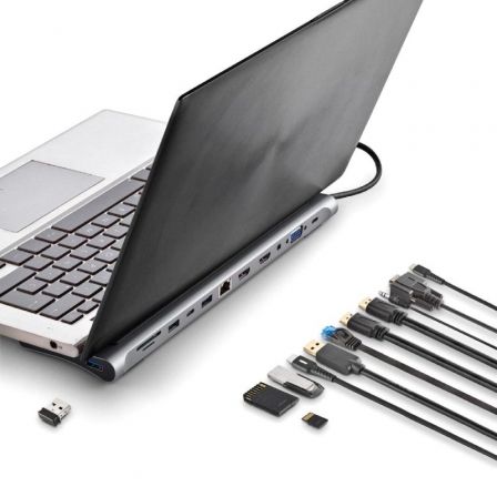 Docking USB Tipo-C NGS WonderDock12/ 3xUSB/ 2xHDMI/ 1xVGA/ 1xRJ45/ 1xLector de Tarjetas/ 1xJack 3.5/ 1xUSB Tipo-C PD/ Gris Docking USB Tipo-C NGS WonderDock12/ 3xUSB/ 2xHDMI/ 1xVGA/ 1xRJ45/ 1xLector de Tarjetas/ 1xJack 3.5/ 1xUSB Tipo-C PD/ Gris