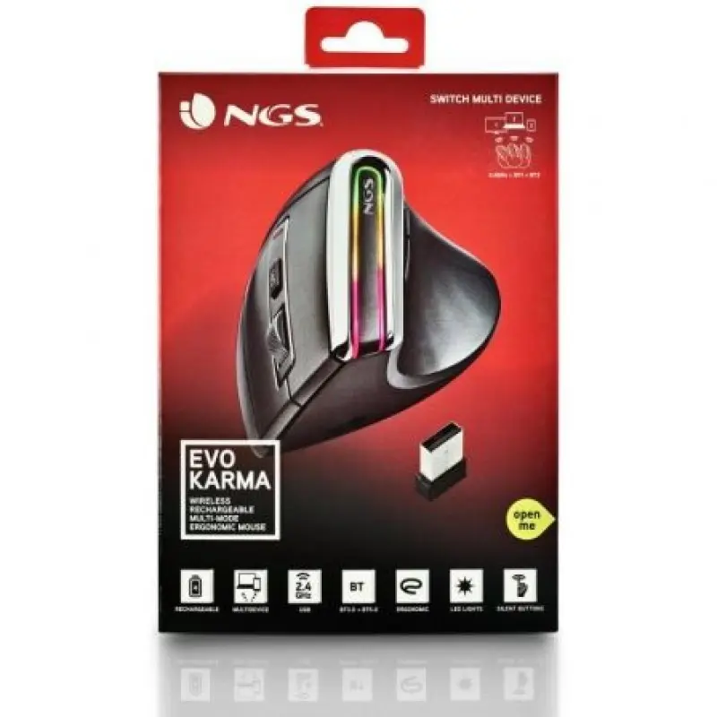 Ratón Ergonómico Inalámbrico por Bluetooth NGS Evo Karma/ Batería recargable/ Hasta 3200 DPI Ratón Ergonómico Inalámbrico por Bluetooth NGS Evo Karma/ Batería recargable/ Hasta 3200 DPI