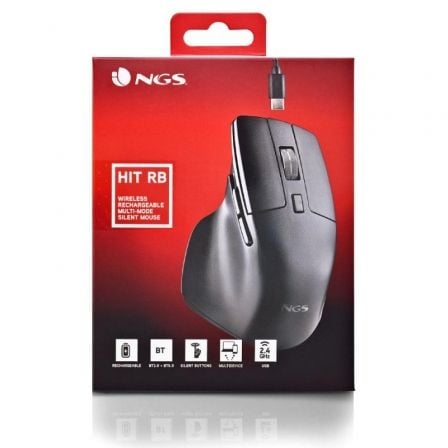 Ratón Inalámbrico por Bluetooth NGS HIT-RB/ Batería recargable/ Hasta 1600 DPI/ Negro Ratón Inalámbrico por Bluetooth NGS HIT-RB/ Batería recargable/ Hasta 1600 DPI/ Negro