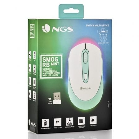 Ratón Inalámbrico por Bluetooth NGS Smog Mint-RB/ Batería recargable/ Hasta 2400 DPI/ Verde Menta Ratón Inalámbrico por Bluetooth NGS Smog Mint-RB/ Batería recargable/ Hasta 2400 DPI/ Verde Menta