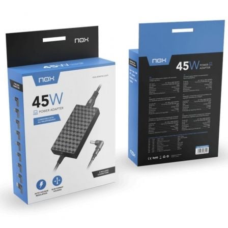 Cargador de Portátil Nox 45W/ 45W/ Automático/ 9 Conectores/ Voltaje 9-20V Cargador de Portátil Nox 45W/ 45W/ Automático/ 9 Conectores/ Voltaje 9-20V