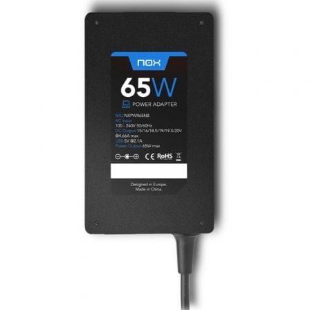 Cargador de Portátil Nox 65W/ 65W/ Automático/ 10 Conectores/ Voltaje 15-20V Cargador de Portátil Nox 65W/ 65W/ Automático/ 10 Conectores/ Voltaje 15-20V