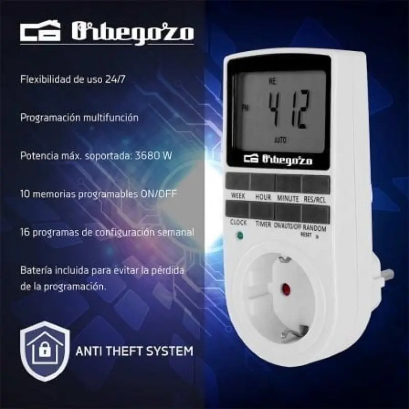 Programador de Enchufe Orbegozo PG 25/ Potencia Máxima 3680W Programador de Enchufe Orbegozo PG 25/ Potencia Máxima 3680W