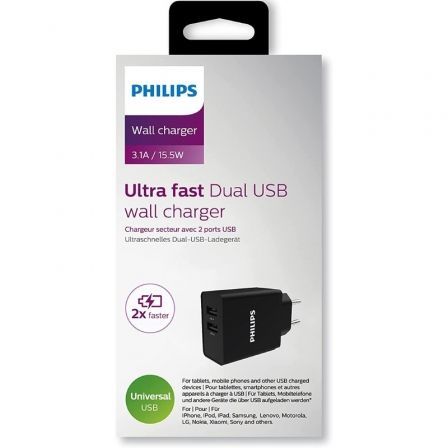 Cargador de Pared Philips DLP2610/ 2xUSB/ 15.5W Cargador de Pared Philips DLP2610/ 2xUSB/ 15.5W